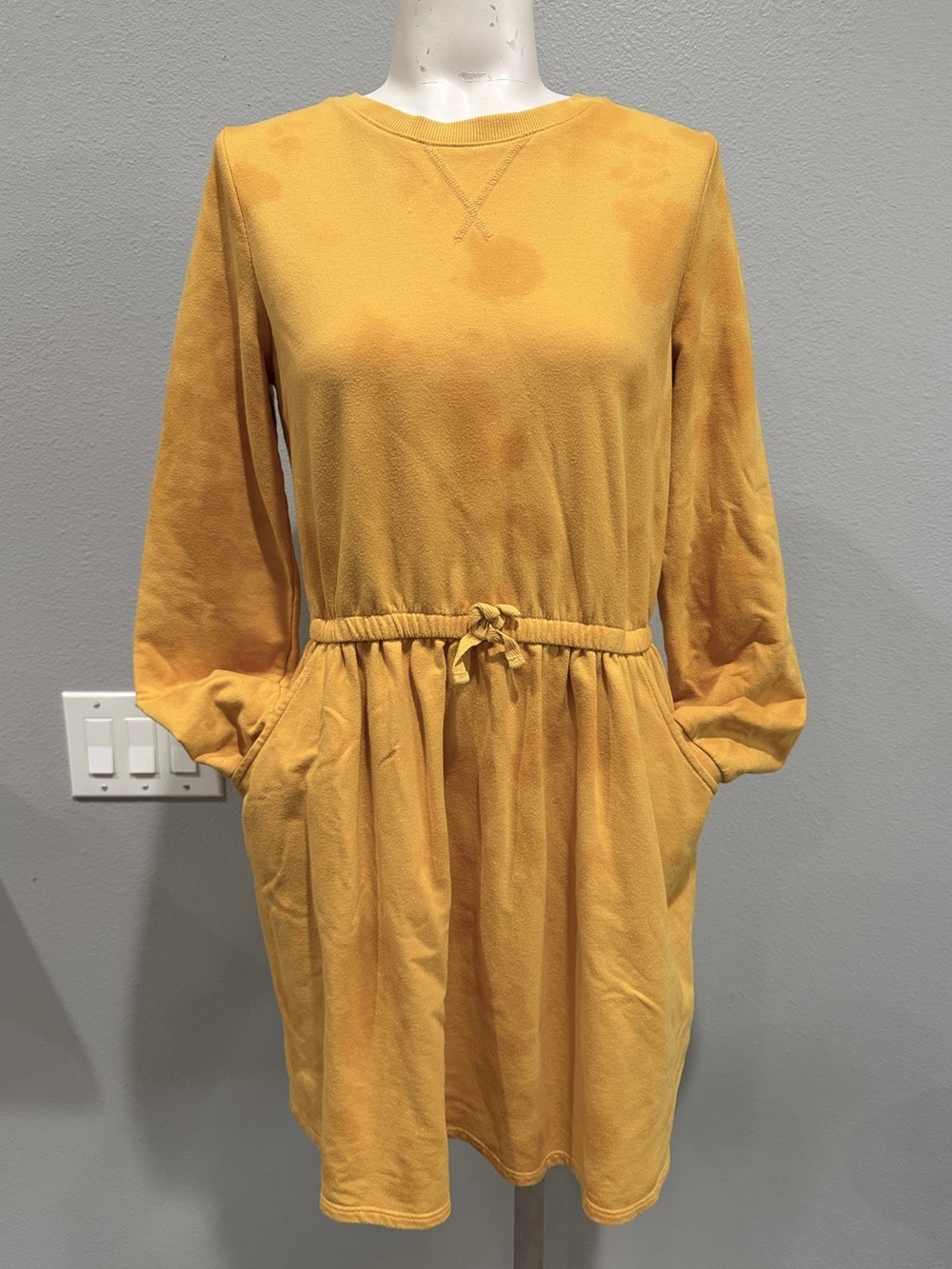 Cat & Jack Mustard Long-Sleeve Drawstring Waist Dress